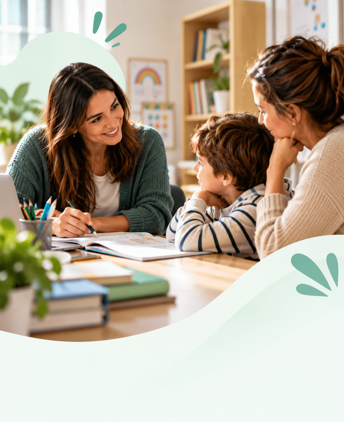 Orientadora acompañando a una familia durante una consulta educativa