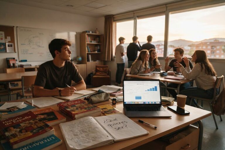 Aula con adolescentes reflexionando sobre su futuro profesional
