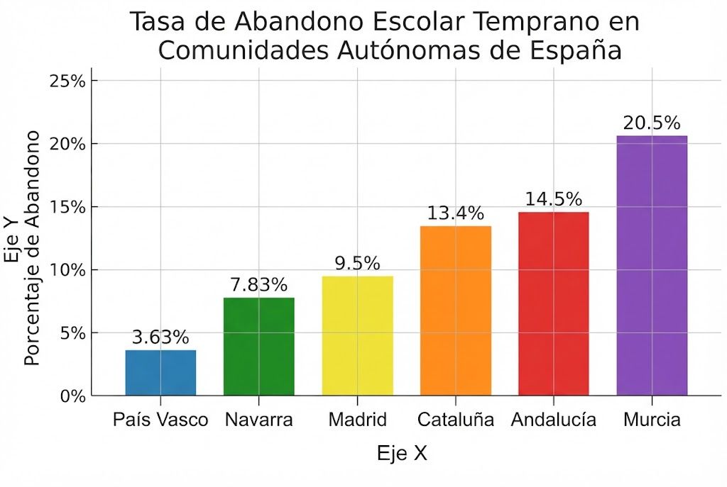 Comparativa del abandono escolar en las comunidades autónomas Gráfico comparativo del abandono escolar por comunidades autónomas en España