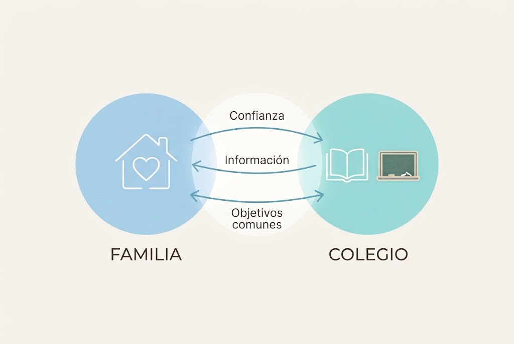 Conexión bidireccional entre familia y centro educativo Diagrama conceptual de la conexión entre familia y colegio
