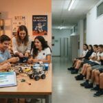 Dos grupos de estudiantes mostrando desigualdad en el acceso a actividades educativas