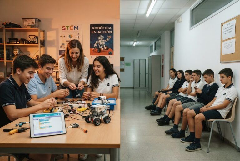 Dos grupos de estudiantes mostrando desigualdad en el acceso a actividades educativas