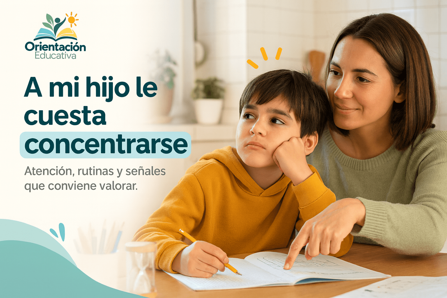 Niño distraído haciendo los deberes mientras su madre le ayuda a concentrarse