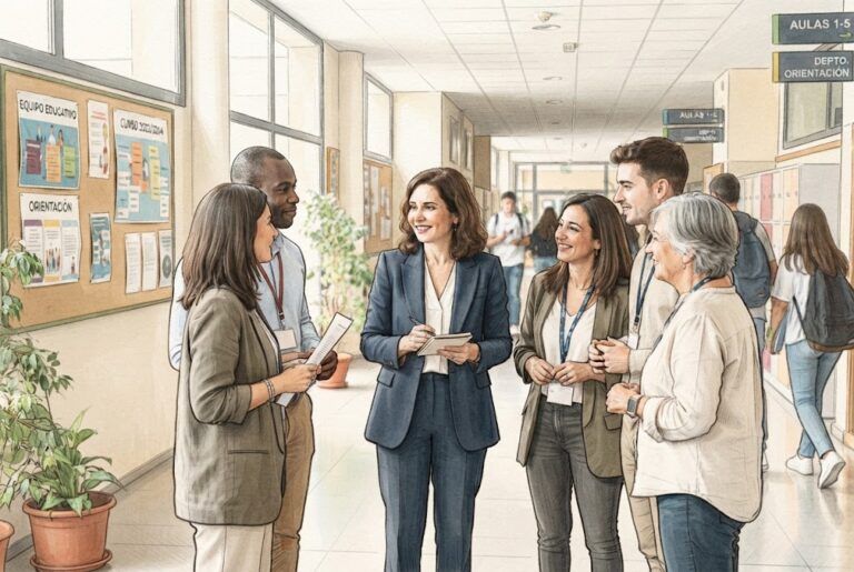 La ministra Milagros Tolón conversa con docentes y orientadores en un instituto durante la presentación del plan psicosocial para Ceuta